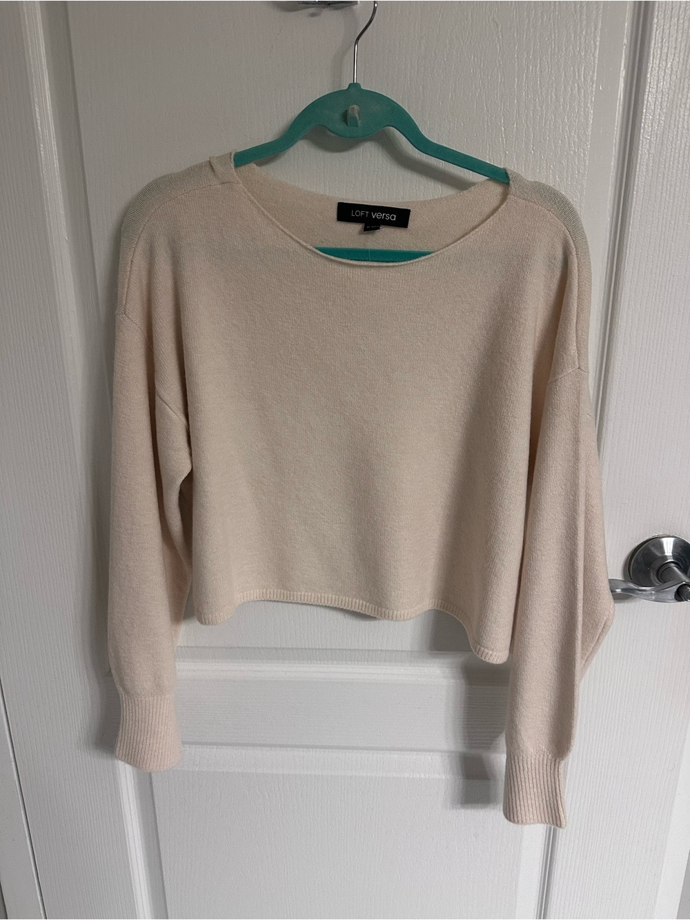 LOFT Cream Scoop Neck Cropped Sweater